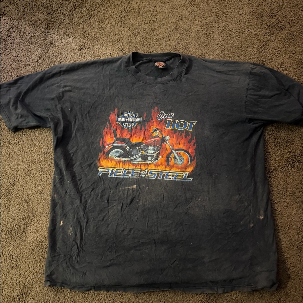 Harley-Davidson Charcoal Tee with Motorcycle and Flames